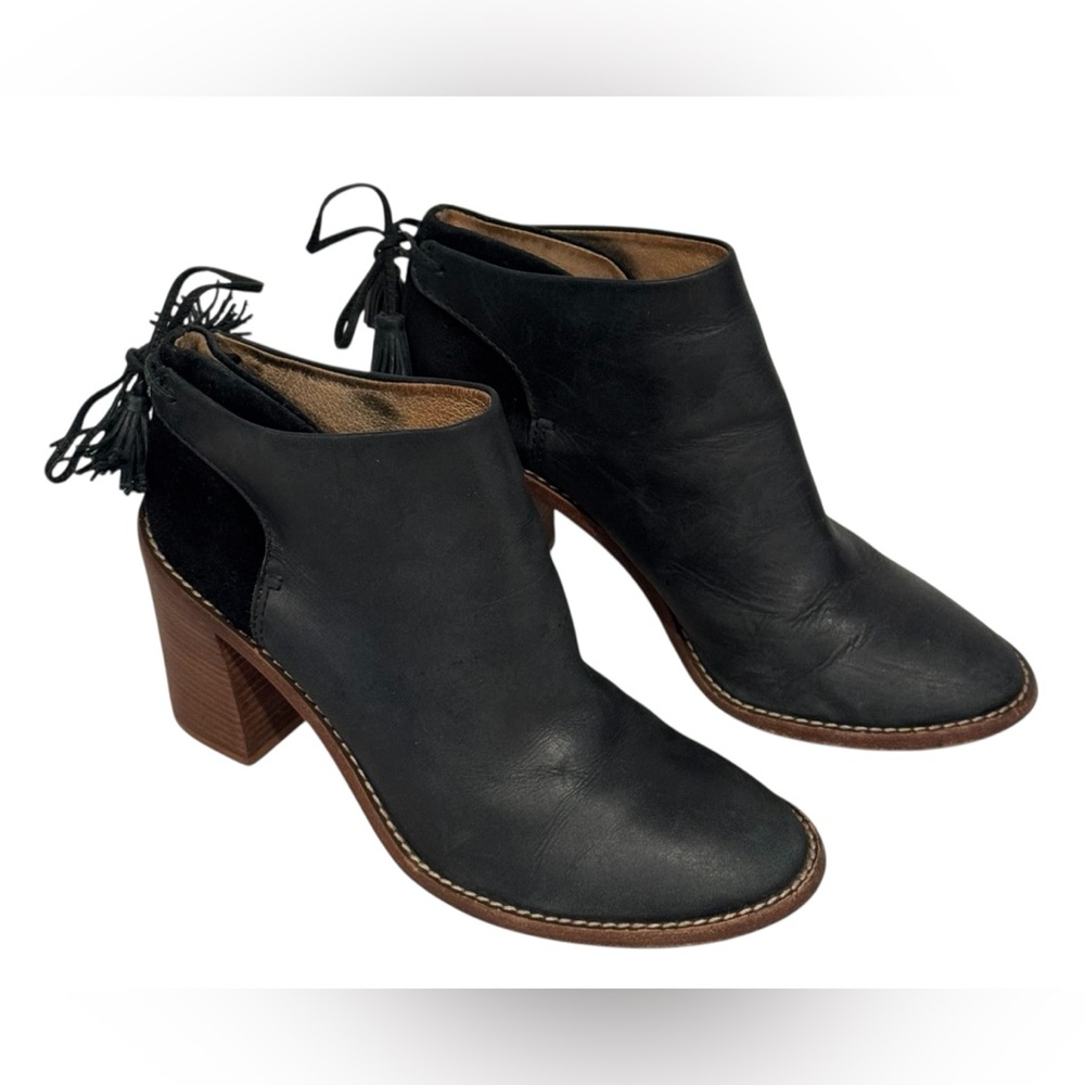 Sezane Madewell High Heel Tassel Black Leather Ankle Boots Sz. 8 1/2 - Picture 10 of 11